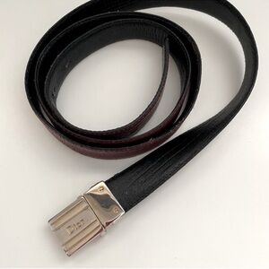 Christian Dior Vintage Double Sided Belt Black Leather with Silver Buckle